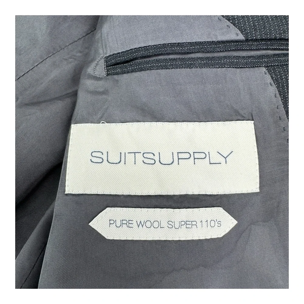 SuitSupply‎ Charcoal Pinstripe Wool Blazer 42L 2 Button 2 Vent Vitale Barberis